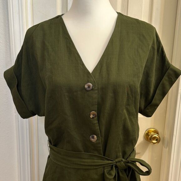 Ann Taylor Button Front Tie Waist Shirt Size M Drop Cuff Short Sleeve Lyocell - Picture 2 of 9
